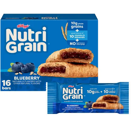 Kellogg's Nutri-Grain Blueberry Chewy Breakfast Bars, Made with 10g Whole Grains, 20.8 oz, 16 Count