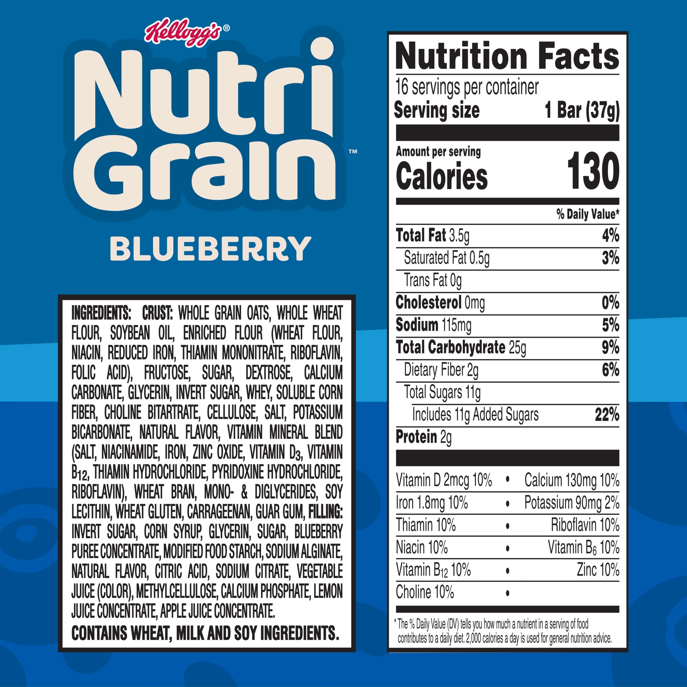 Kellogg's Nutri-Grain Blueberry Chewy Breakfast Bars, Made with 10g Whole Grains, 20.8 oz, 16 Count thumbnail 4