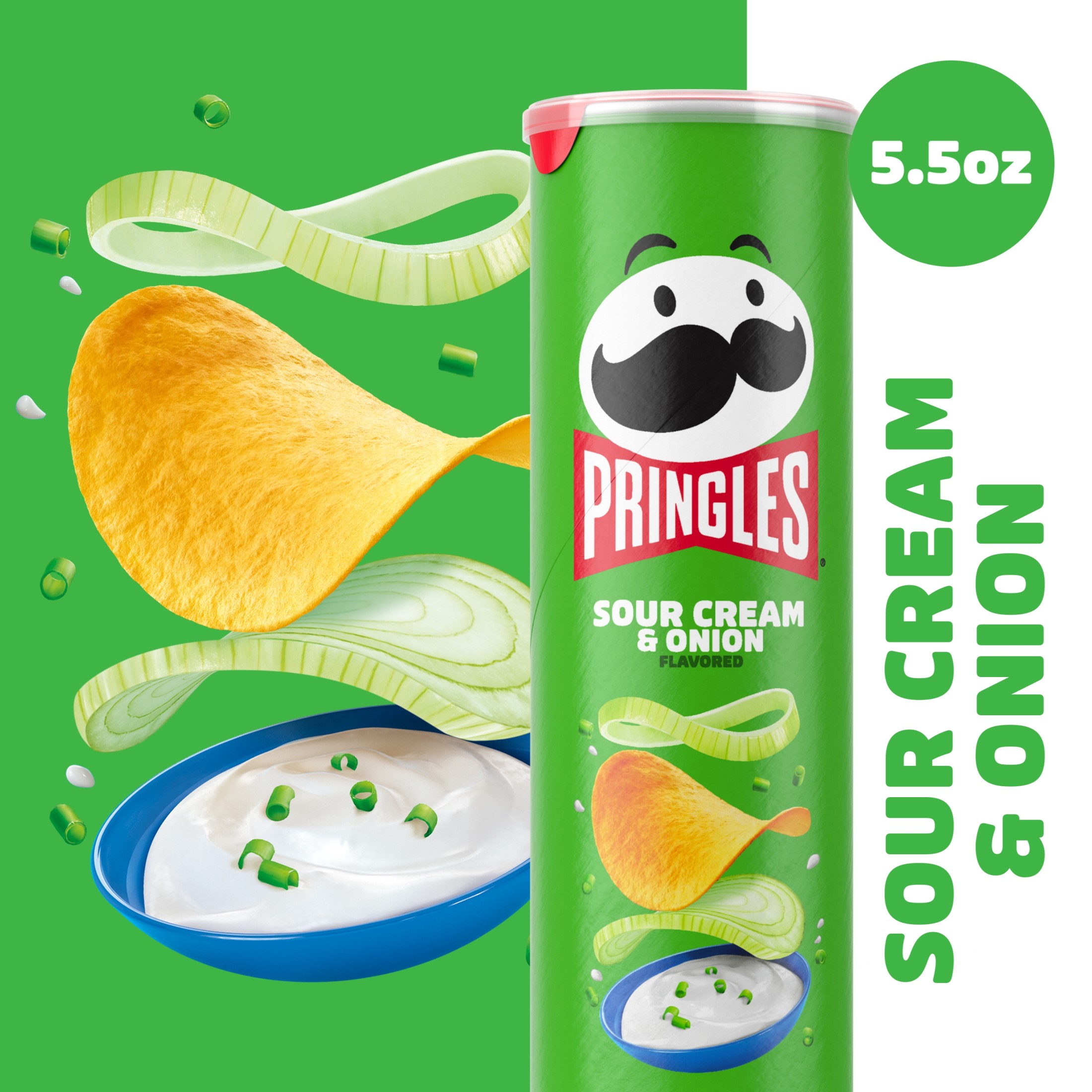 Pringles Sour Cream and Onion Potato Crisps Chips, Lunch Snacks, 5.5 oz Canister thumbnail 4