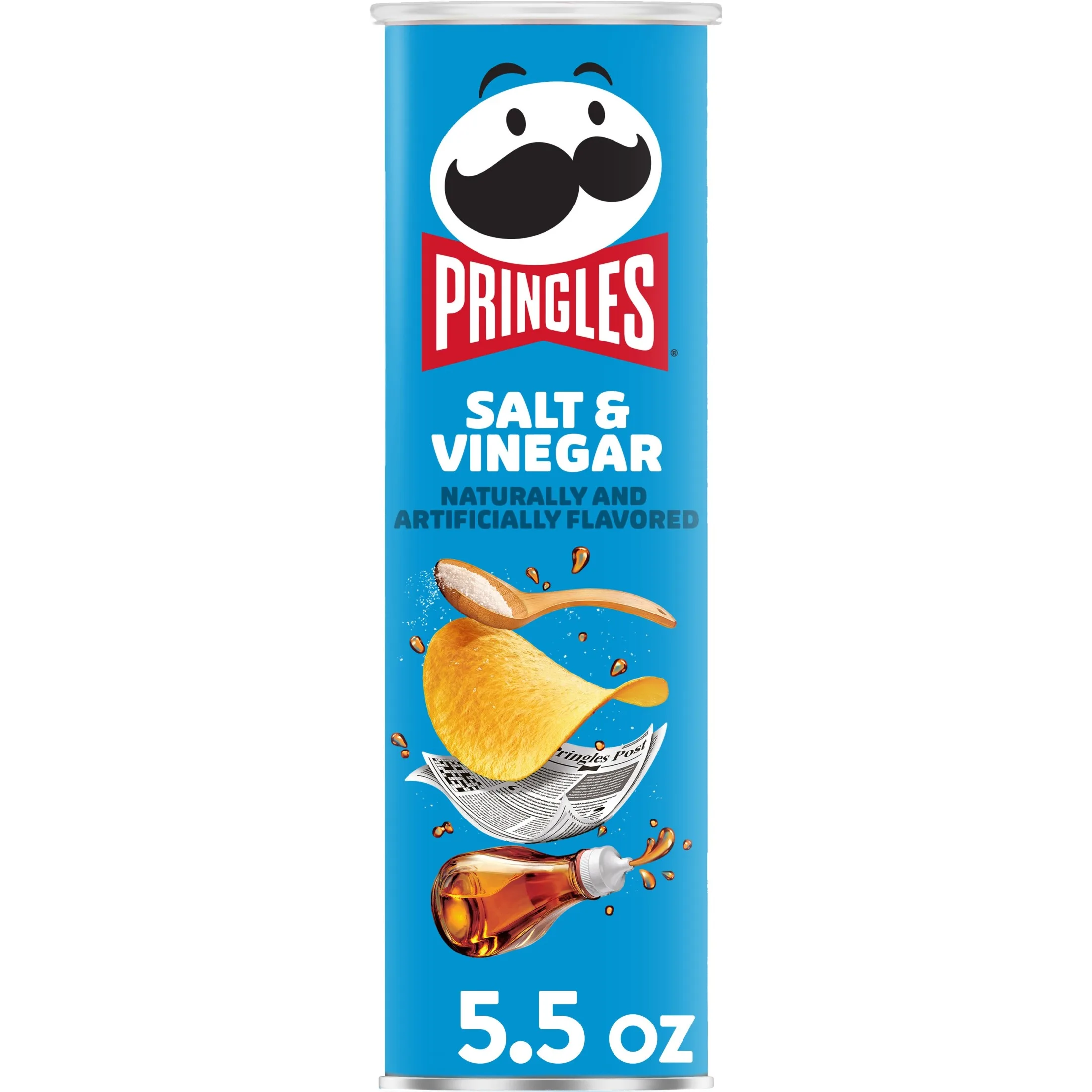 Pringles Salt and Vinegar Potato Crisps Chips, Lunch Snacks, 5.5 oz Canister