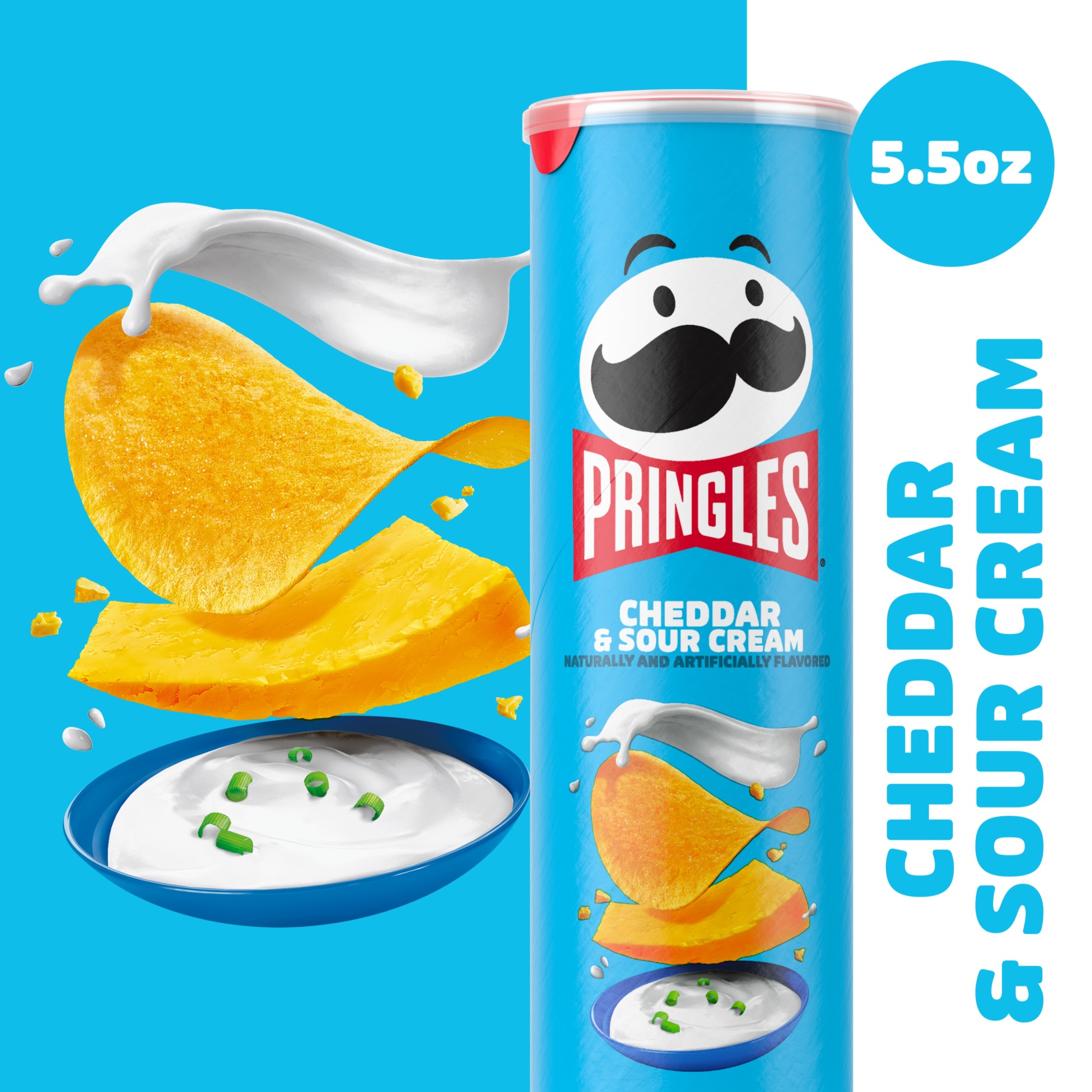 Pringles Cheddar and Sour Cream Potato Crisps Chips, Lunch Snacks, 5.5 oz Canister thumbnail 3