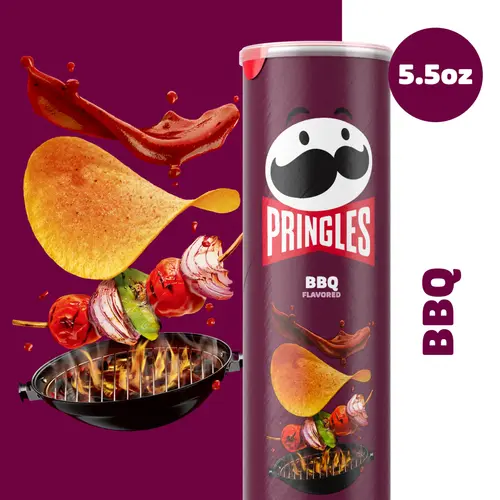 Pringles BBQ Potato Crisps Chips, Lunch Snacks, 5.5 oz Canister thumbnail 3