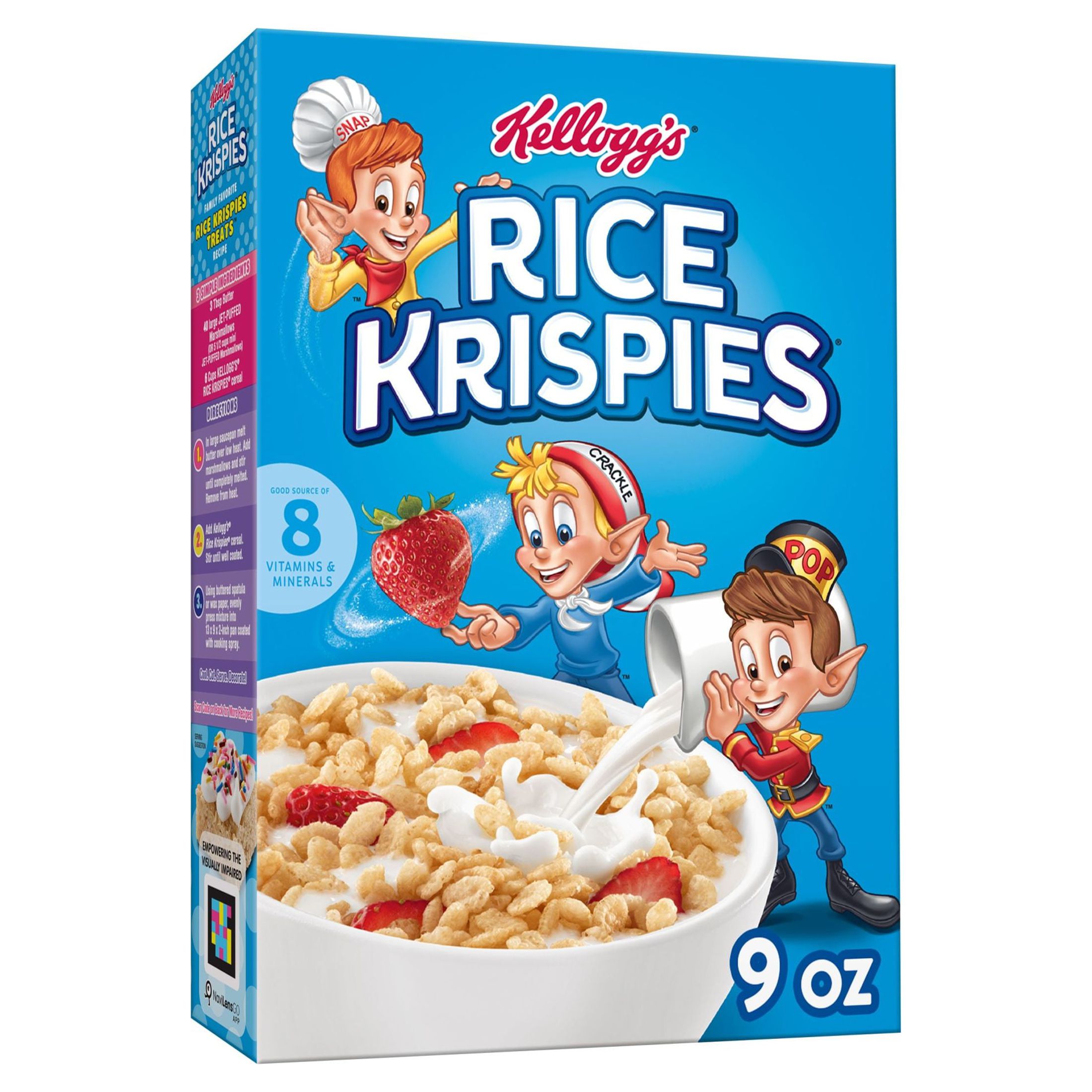 (8 pack) Kellogg's Rice Krispies Breakfast Cereal, Kids Snacks, Family Breakfast, Original, 9oz Box (1 Box) thumbnail 3
