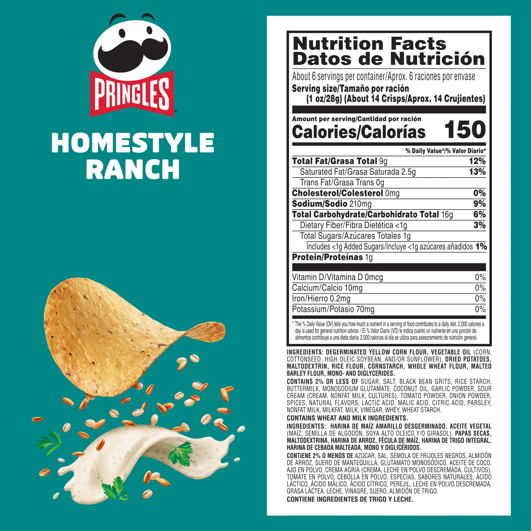 Pringles Harvest Blends Homestyle Ranch Potato Crisps Chips, Lunch Snacks, 5.5 oz thumbnail 2