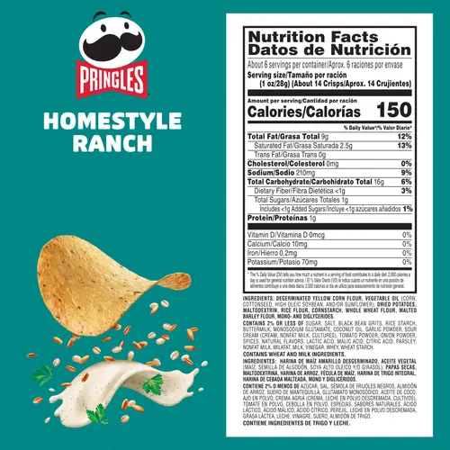 Pringles Harvest Blends Homestyle Ranch Potato Crisps Chips, Lunch Snacks, 5.5 oz thumbnail 2