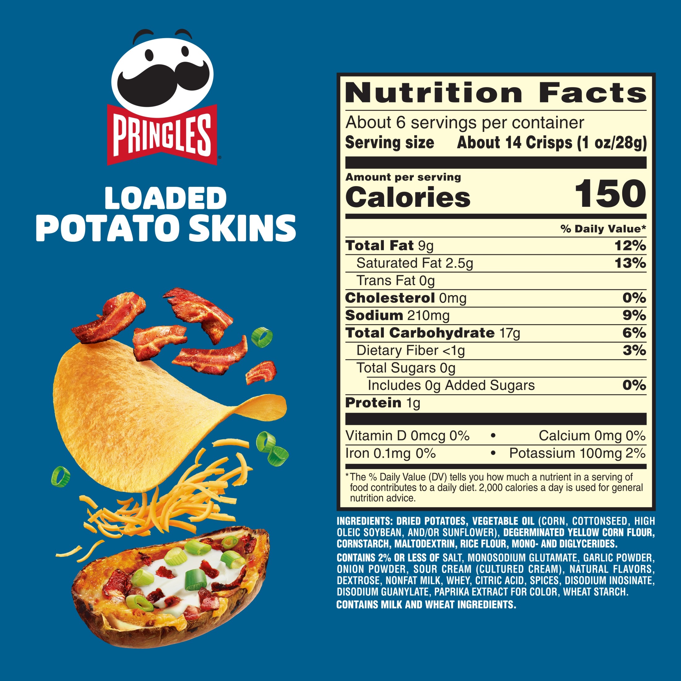 Pringles Loaded Potato Skins Potato Crisps Chips, Lunch Snacks, 5.5 oz Canister thumbnail 2