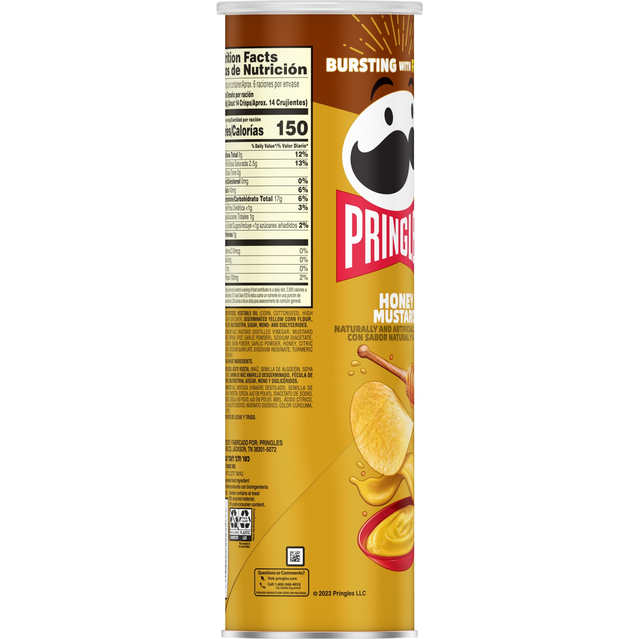 Pringles Honey Mustard Potato Crisps Chips, Lunch Snacks, 5.5 oz Canister thumbnail 3