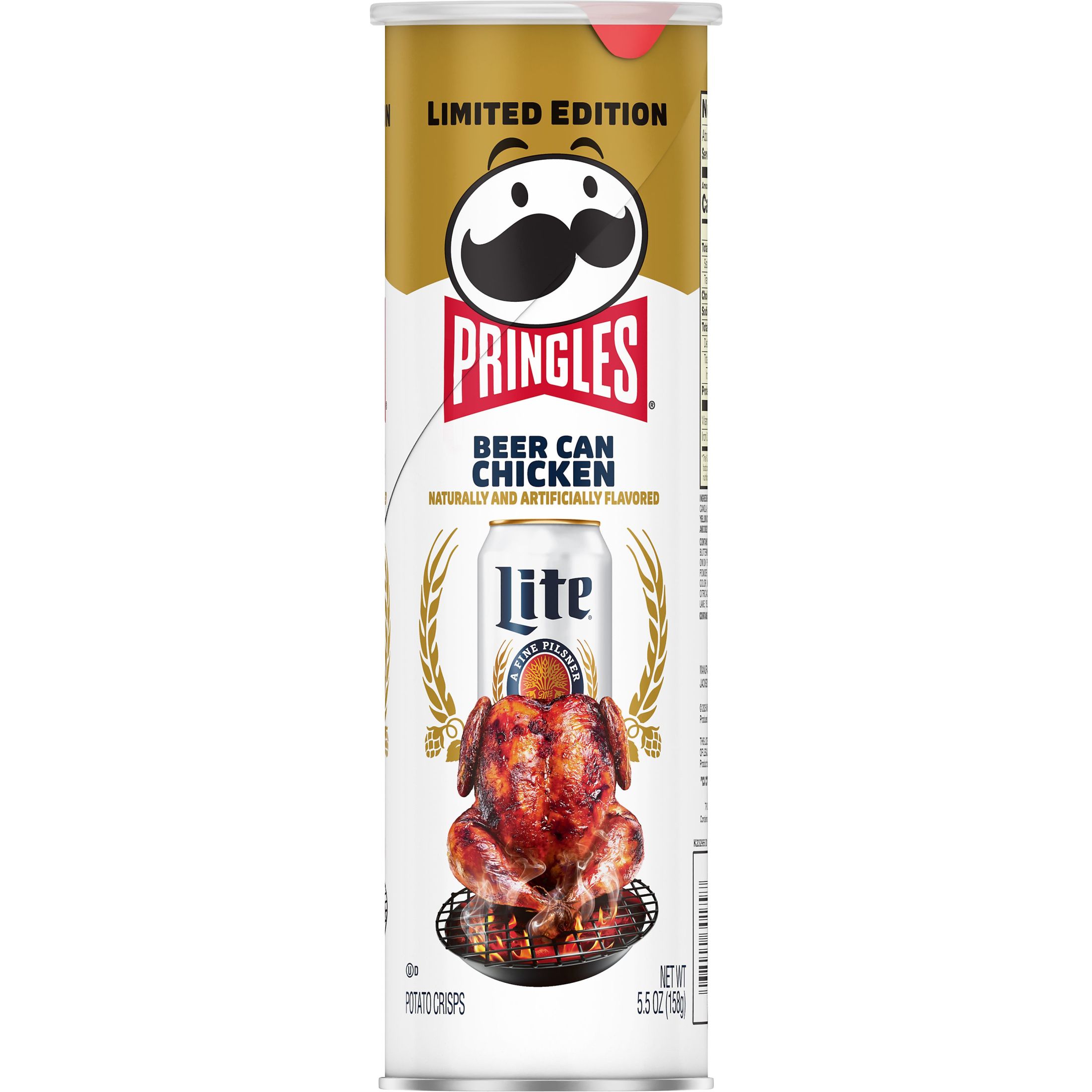 Pringles Miller Lite Beer Can Chicken Potato Crisps Chips, Lunch Snacks, 5.5 oz Canister