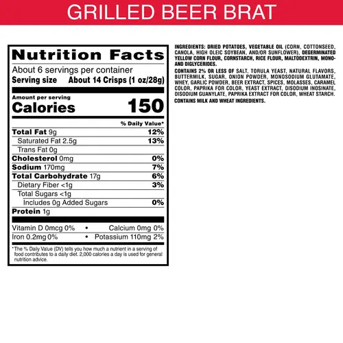 Pringles Miller Lite Grilled Beer Brat Potato Crisps Chips, Lunch Snacks, 5.5 oz Canister thumbnail 2