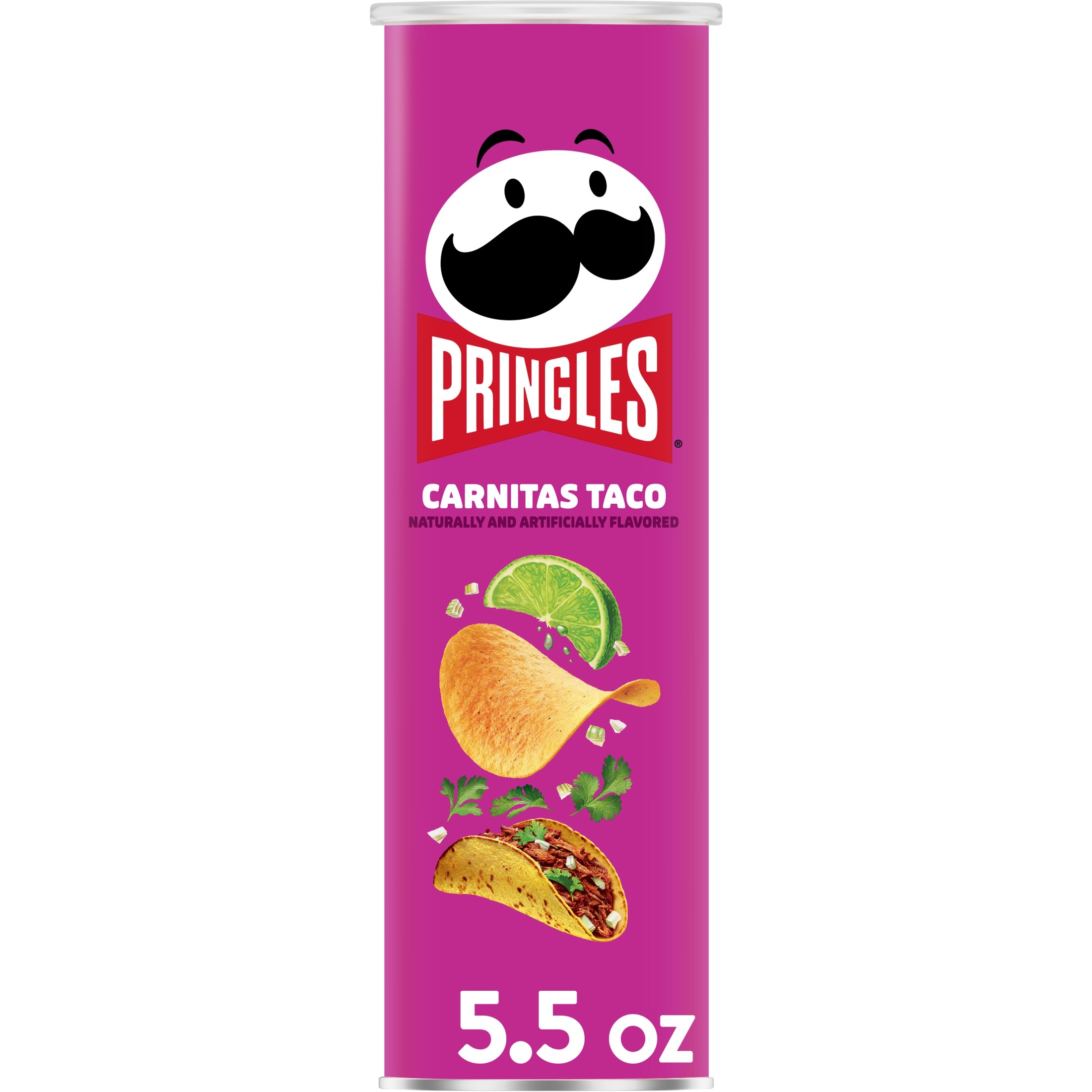 Pringles Carnitas Taco Potato Crisps Chips, Lunch Snacks, 5.5 oz Canister