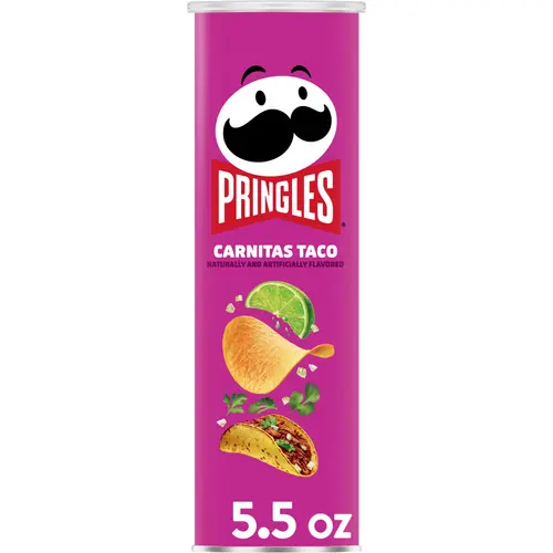Pringles Carnitas Taco Potato Crisps Chips, Lunch Snacks, 5.5 oz Canister