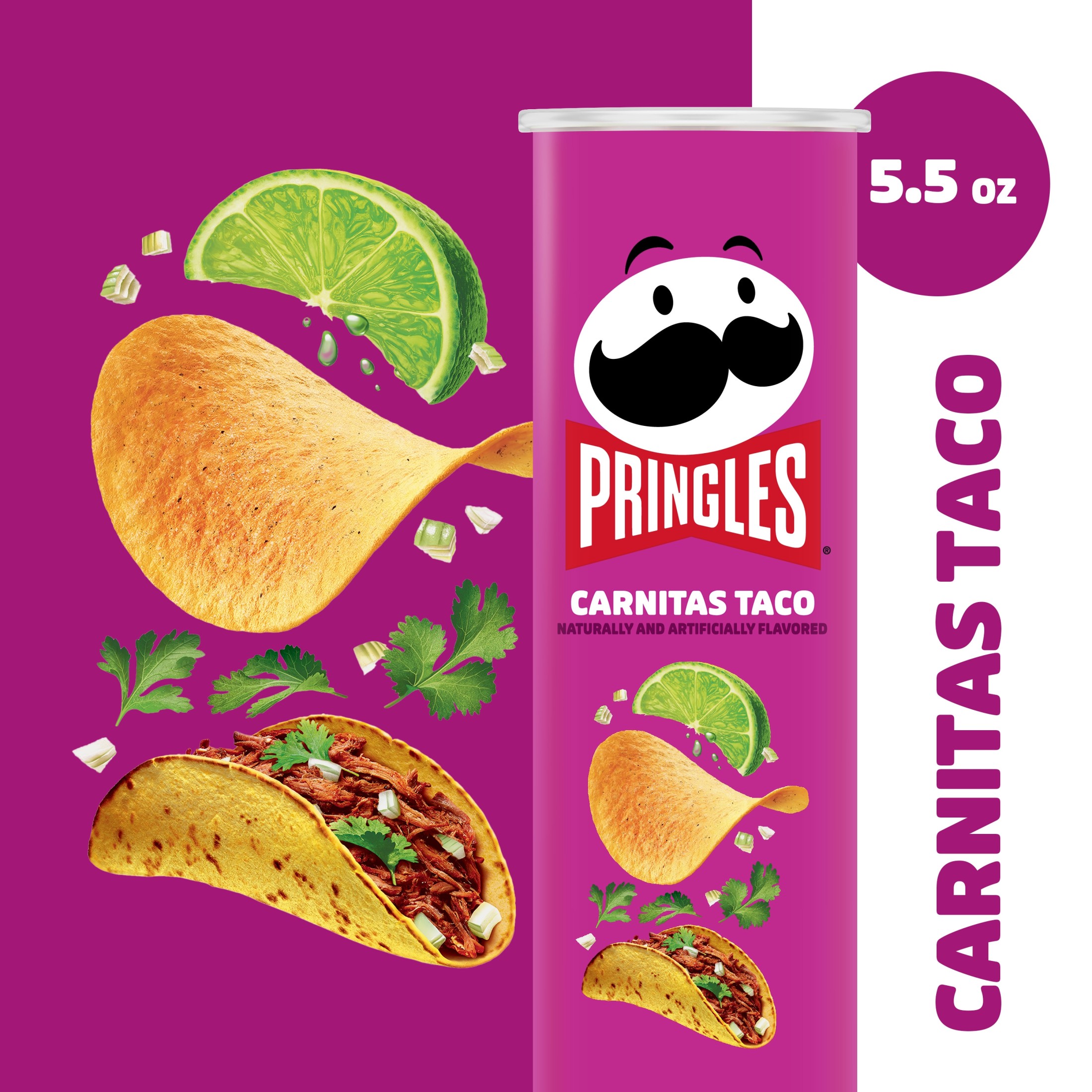 Pringles Carnitas Taco Potato Crisps Chips, Lunch Snacks, 5.5 oz Canister thumbnail 2