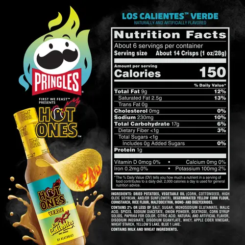 Pringles Hot Ones Verde Potato Crisps Chips, Spicy Snacks, 5.5 oz thumbnail 2