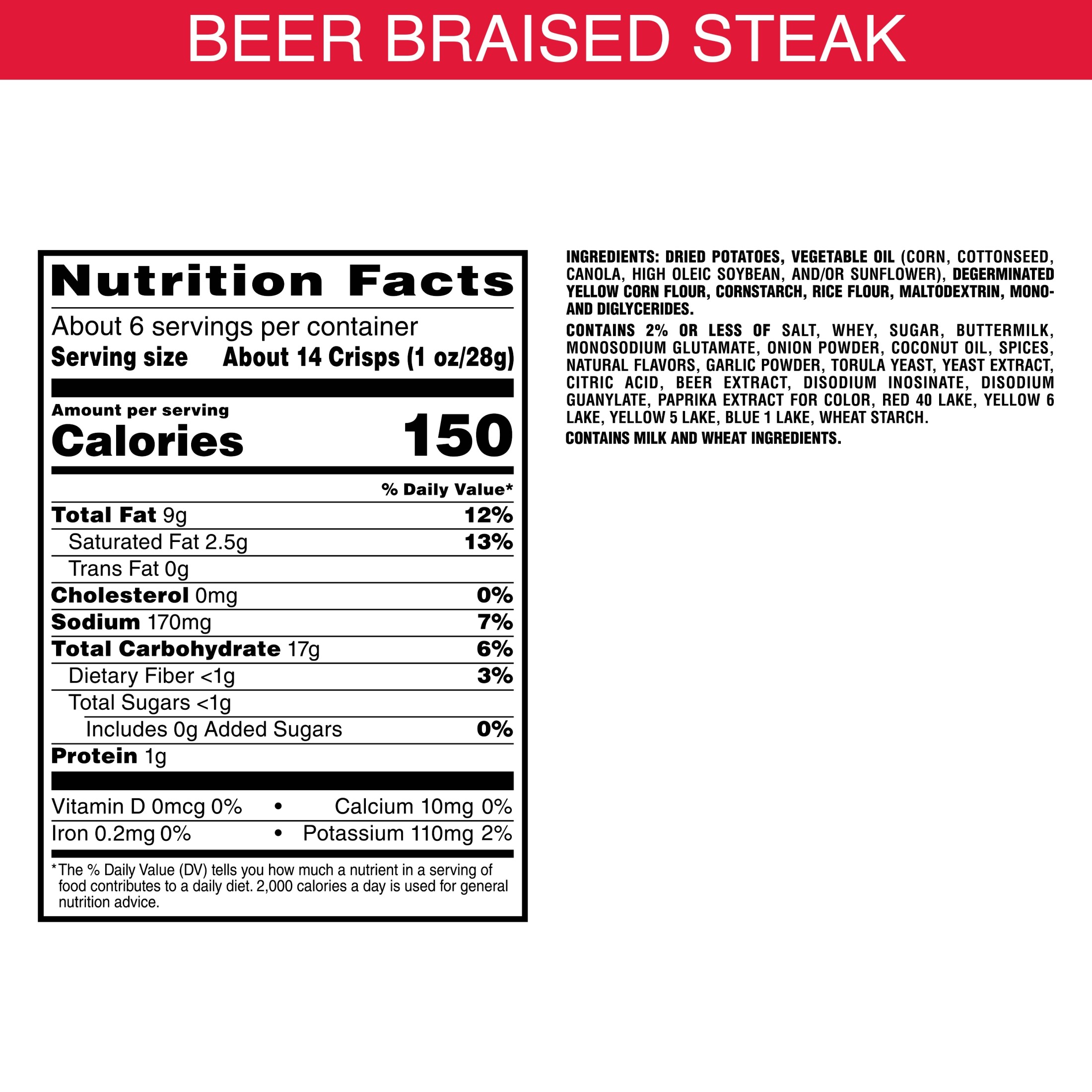 Pringles Miller Lite Beer-Braised Steak Potato Crisps Chips, Lunch Snacks, 5.5 oz Canister thumbnail 2