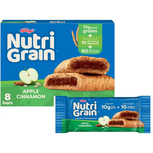 Kellogg's Nutri-Grain Apple Cinnamon Chewy Breakfast Bars, Made with 10g Whole Grains, 10.4 oz, 8 Count