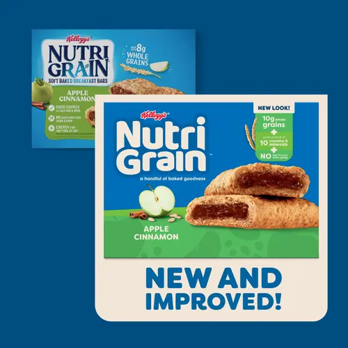 Kellogg's Nutri-Grain Apple Cinnamon Chewy Breakfast Bars, Made with 10g Whole Grains, 10.4 oz, 8 Count thumbnail 2