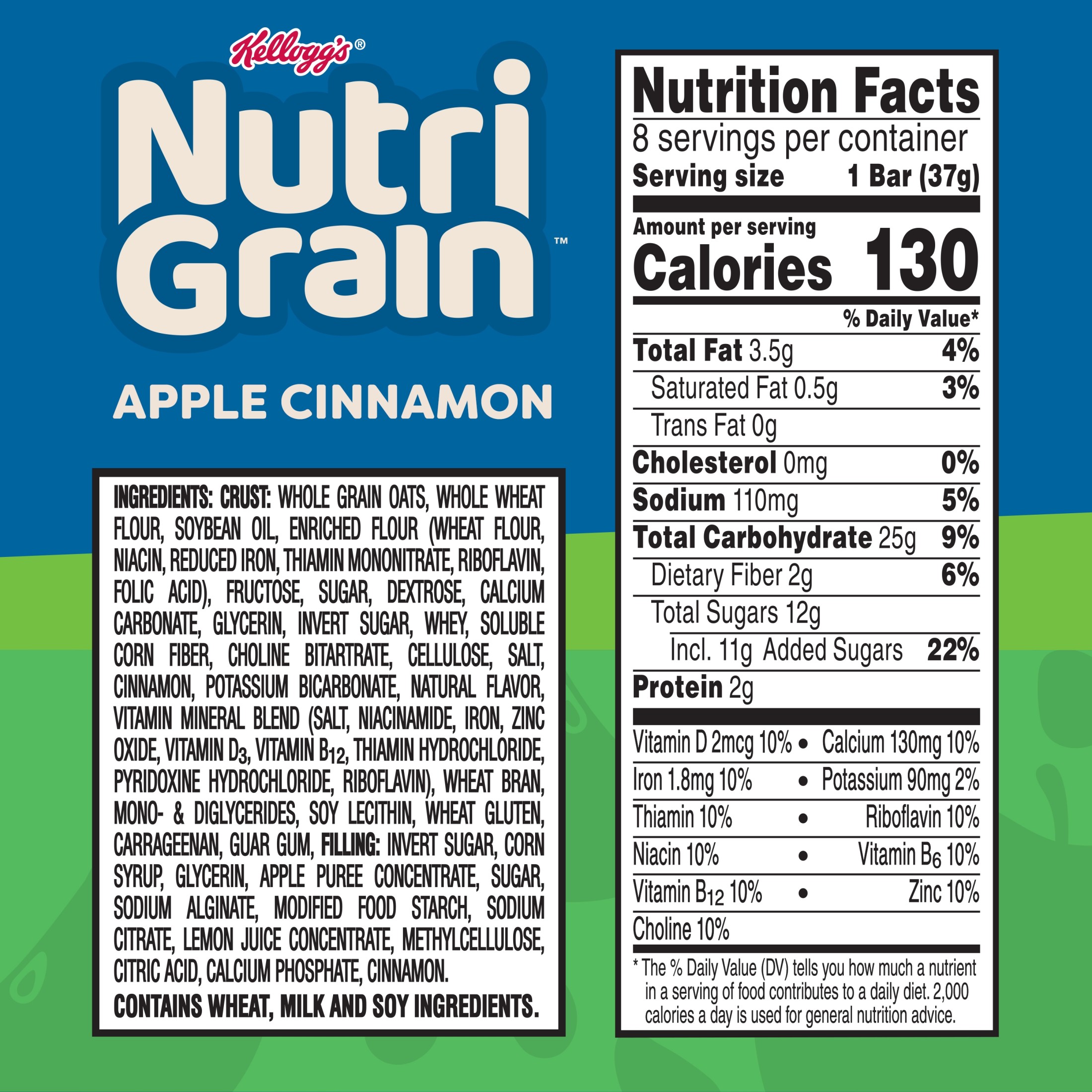 Kellogg's Nutri-Grain Apple Cinnamon Chewy Breakfast Bars, Made with 10g Whole Grains, 10.4 oz, 8 Count thumbnail 3