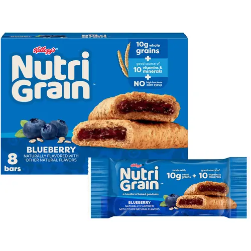 Kellogg's Nutri-Grain Blueberry Chewy Breakfast Bars, Made with 10g Whole Grains, 10.4 oz, 8 Count