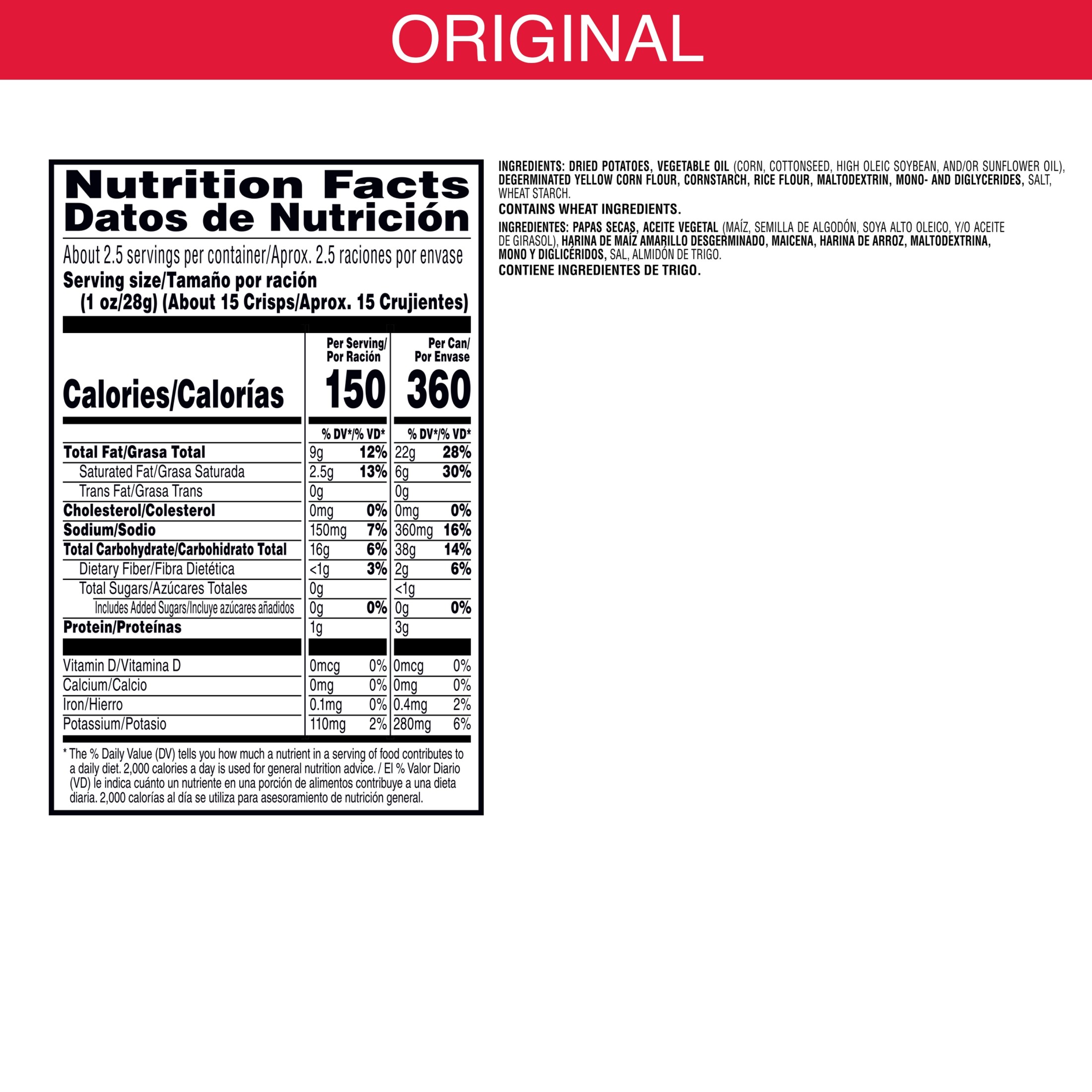 Pringles Original Potato Crisps Chips, Lunch Snacks, 2.3 oz Canister thumbnail 3