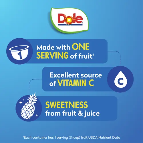 Dole Fruit Bowls Pineapple Tidbits in 100% Fruit Juice, 4 oz Cups (4 Pack) thumbnail 3