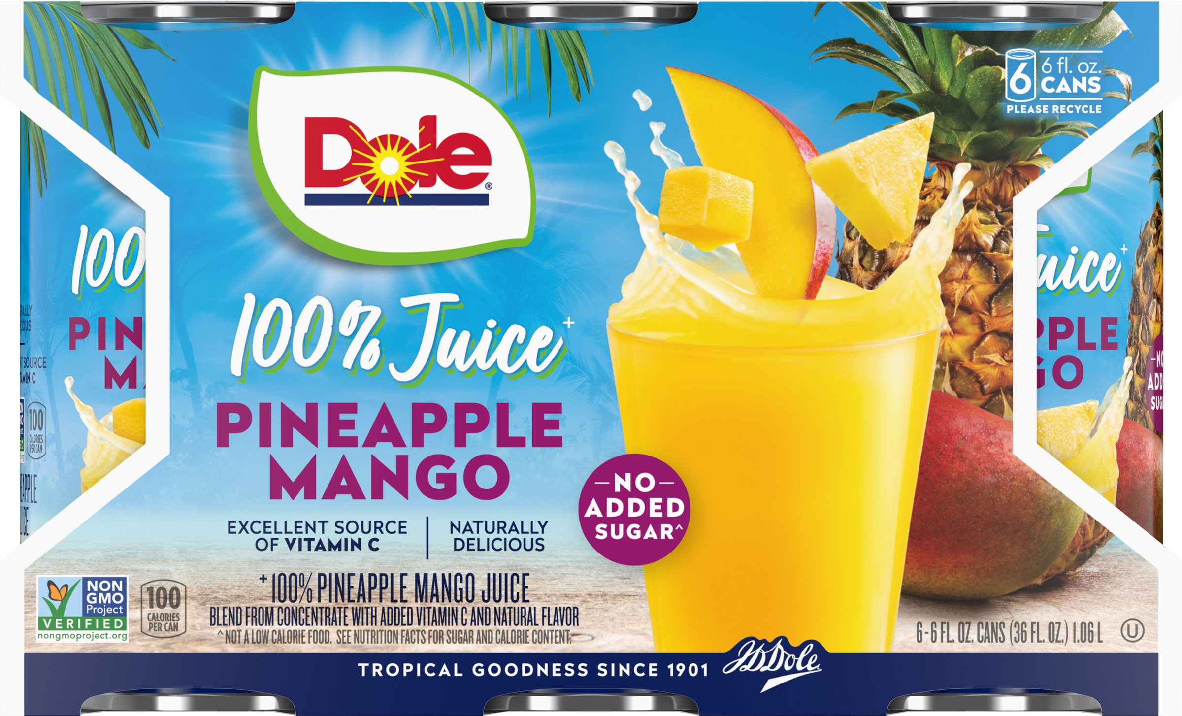 (6 Cans) Dole 100% Pineapple Mango Juice, 6 fl oz Can
