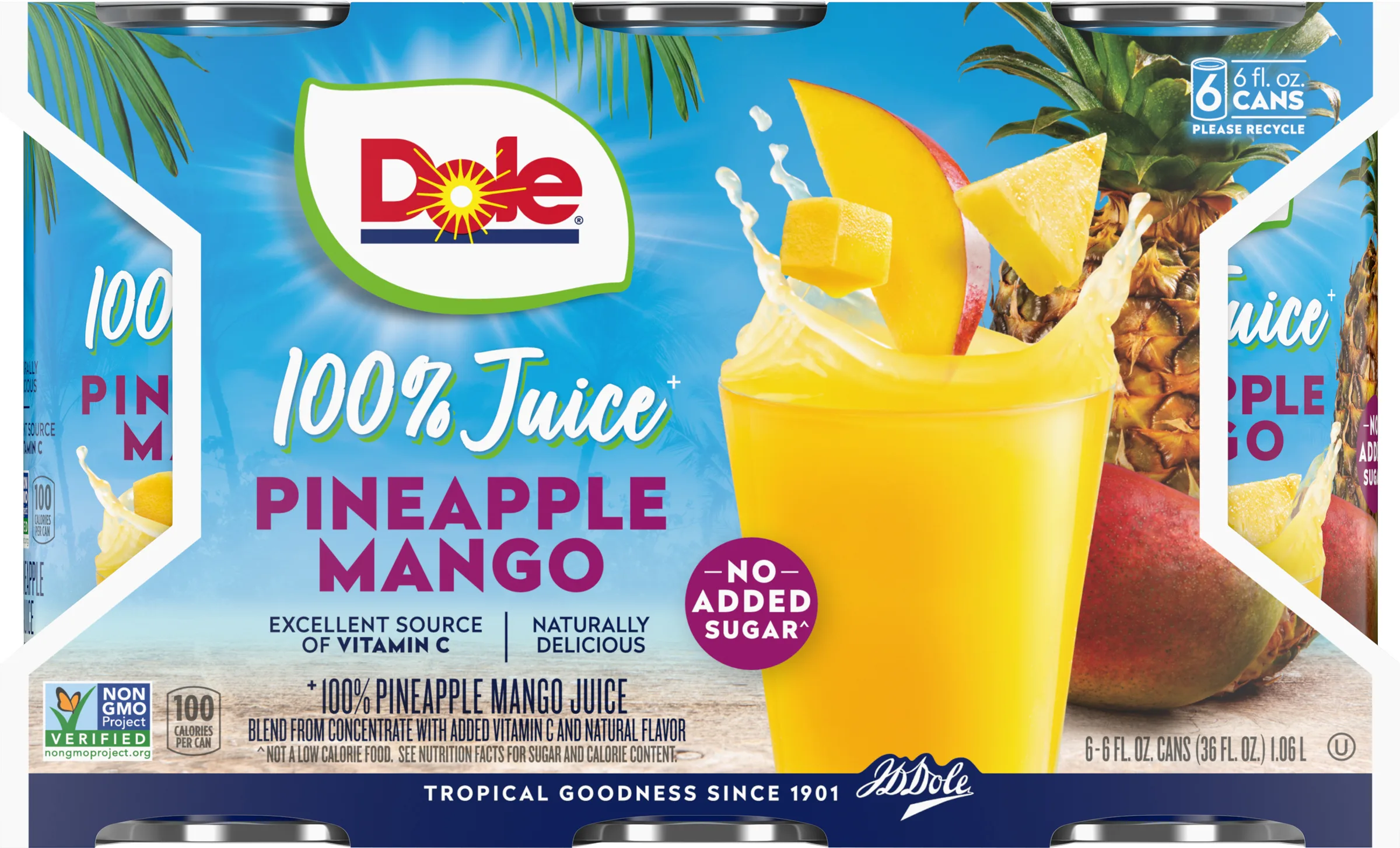 (6 Cans) Dole 100% Pineapple Mango Juice, 6 fl oz Can