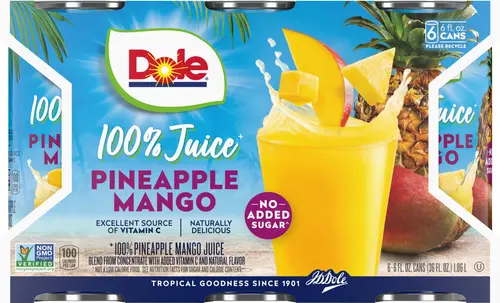 (6 Cans) Dole 100% Pineapple Mango Juice, 6 fl oz Can
