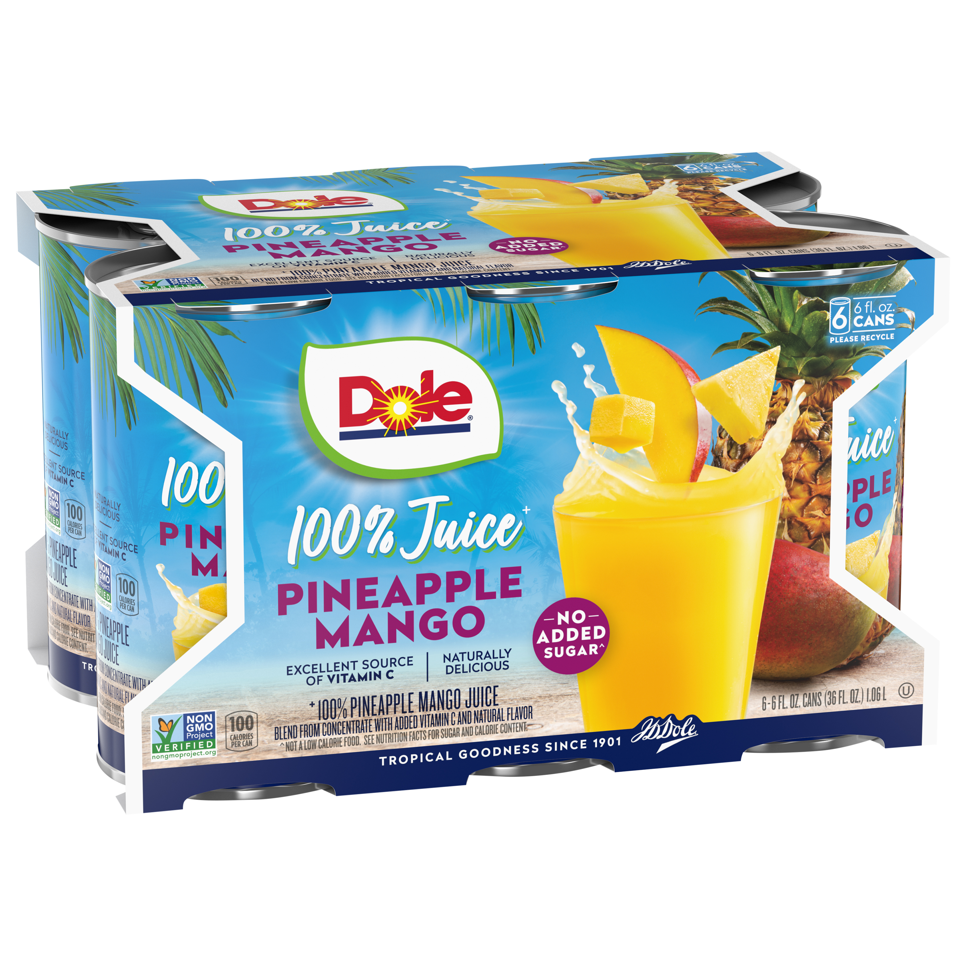 (6 Cans) Dole 100% Pineapple Mango Juice, 6 fl oz Can thumbnail 2