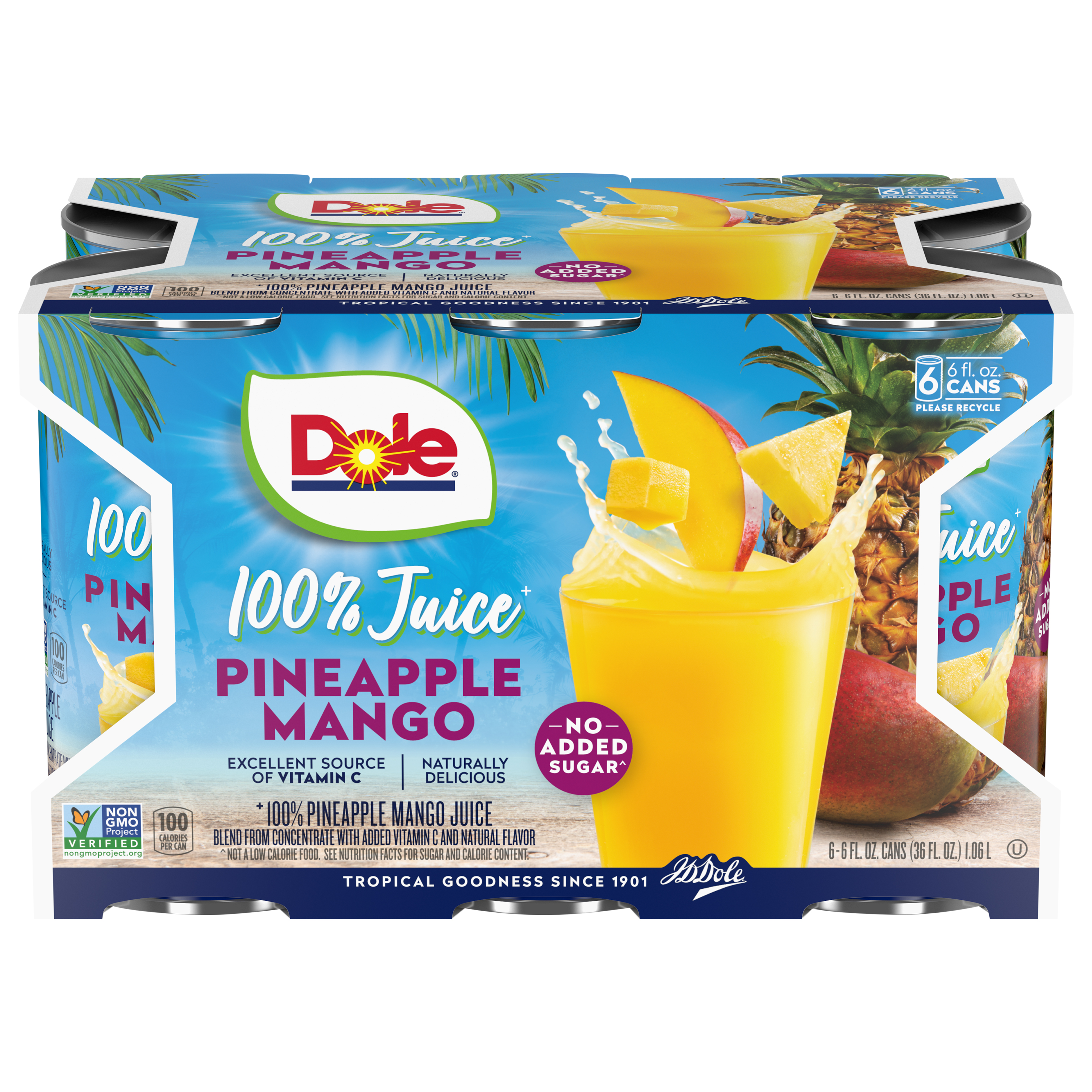 (6 Cans) Dole 100% Pineapple Mango Juice, 6 fl oz Can thumbnail 3