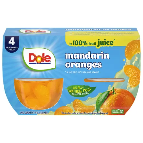 Dole Fruit Bowls Mandarin Oranges in 100% Fruit Juice, 4 oz Cups (4 Pack) thumbnail 2