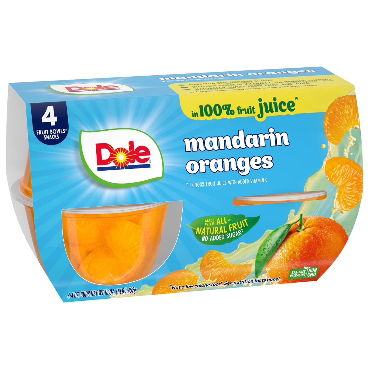 Dole Fruit Bowls Mandarin Oranges in 100% Fruit Juice, 4 oz Cups (4 Pack) thumbnail 3