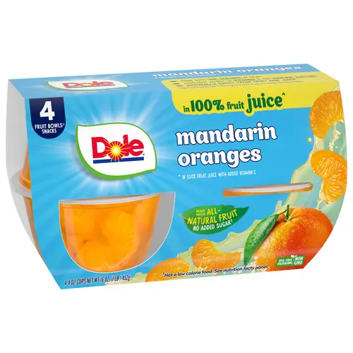 Dole Fruit Bowls Mandarin Oranges in 100% Fruit Juice, 4 oz Cups (4 Pack) thumbnail 3