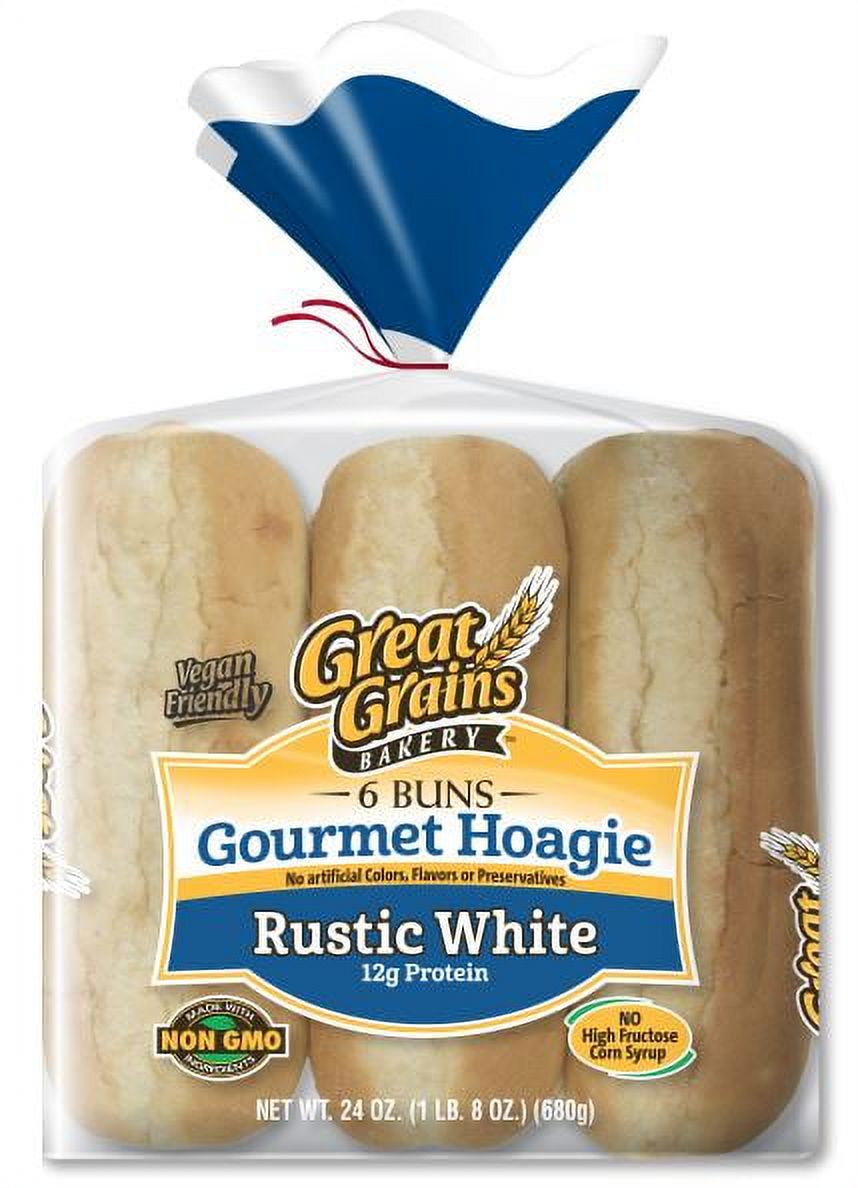Great Grains Gourmet Hoagie Rustic White Buns, 6 Ct, 24 oz