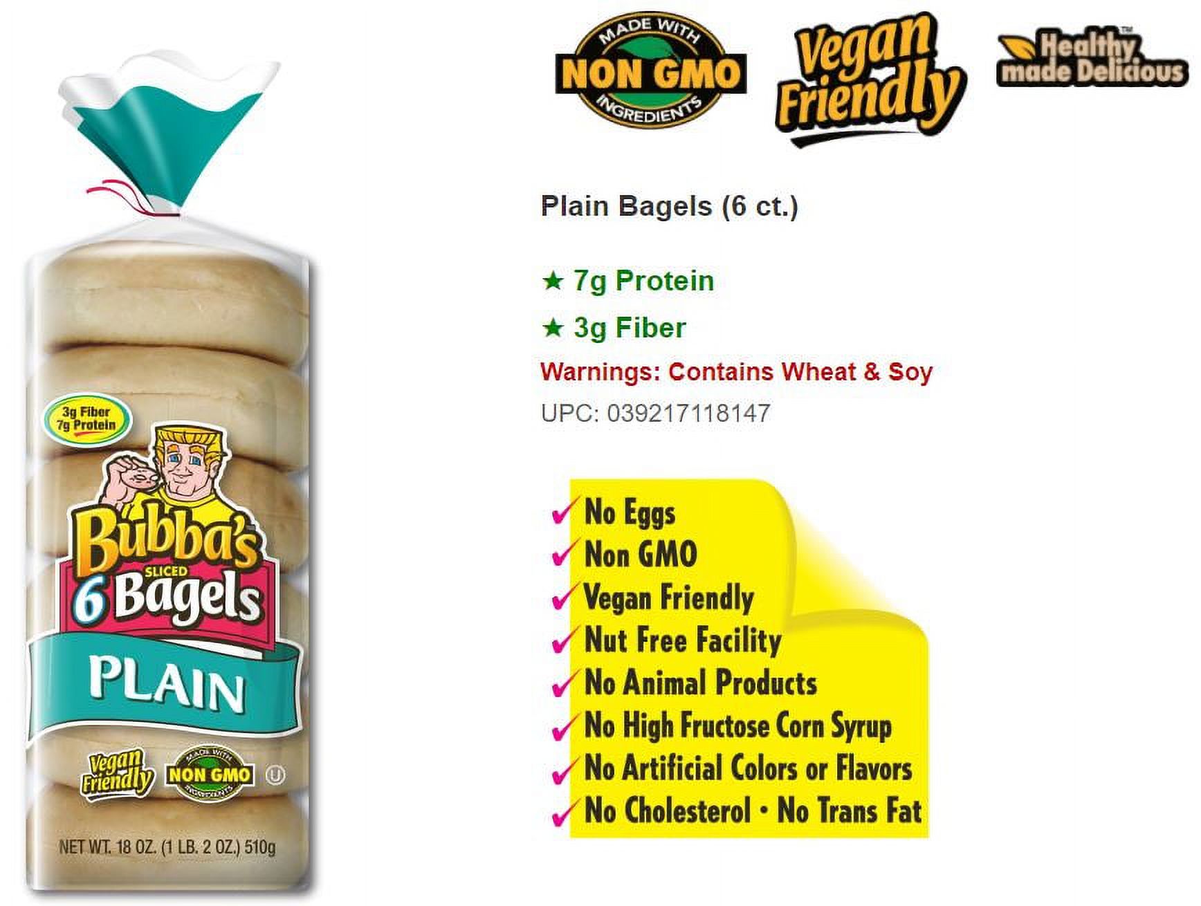 Bubba's Plain Bagels, 6 Count, 18 oz thumbnail 2