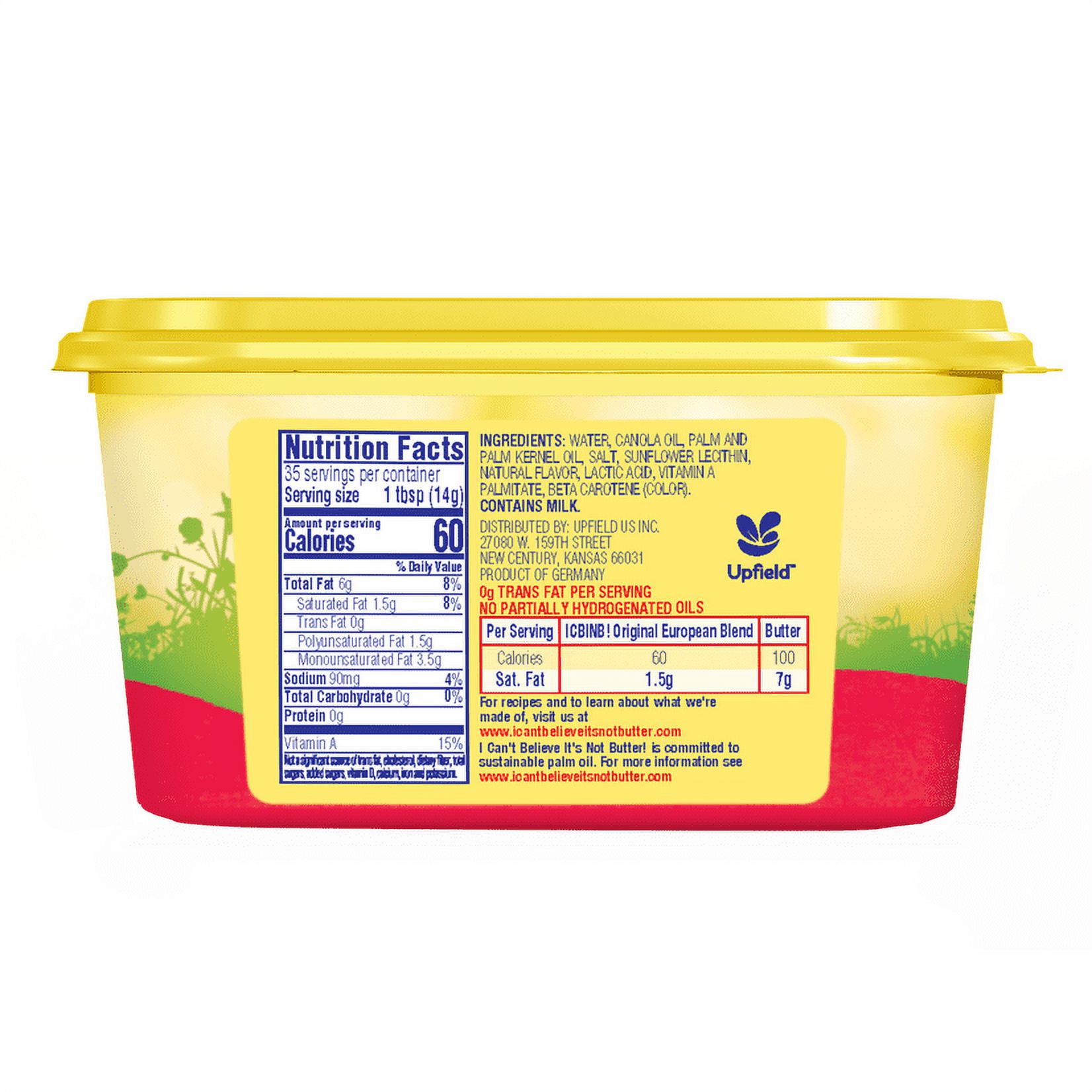 I Can't Believe It's Not Butter European Blend Original Spread, 17.3 oz Tub thumbnail 2