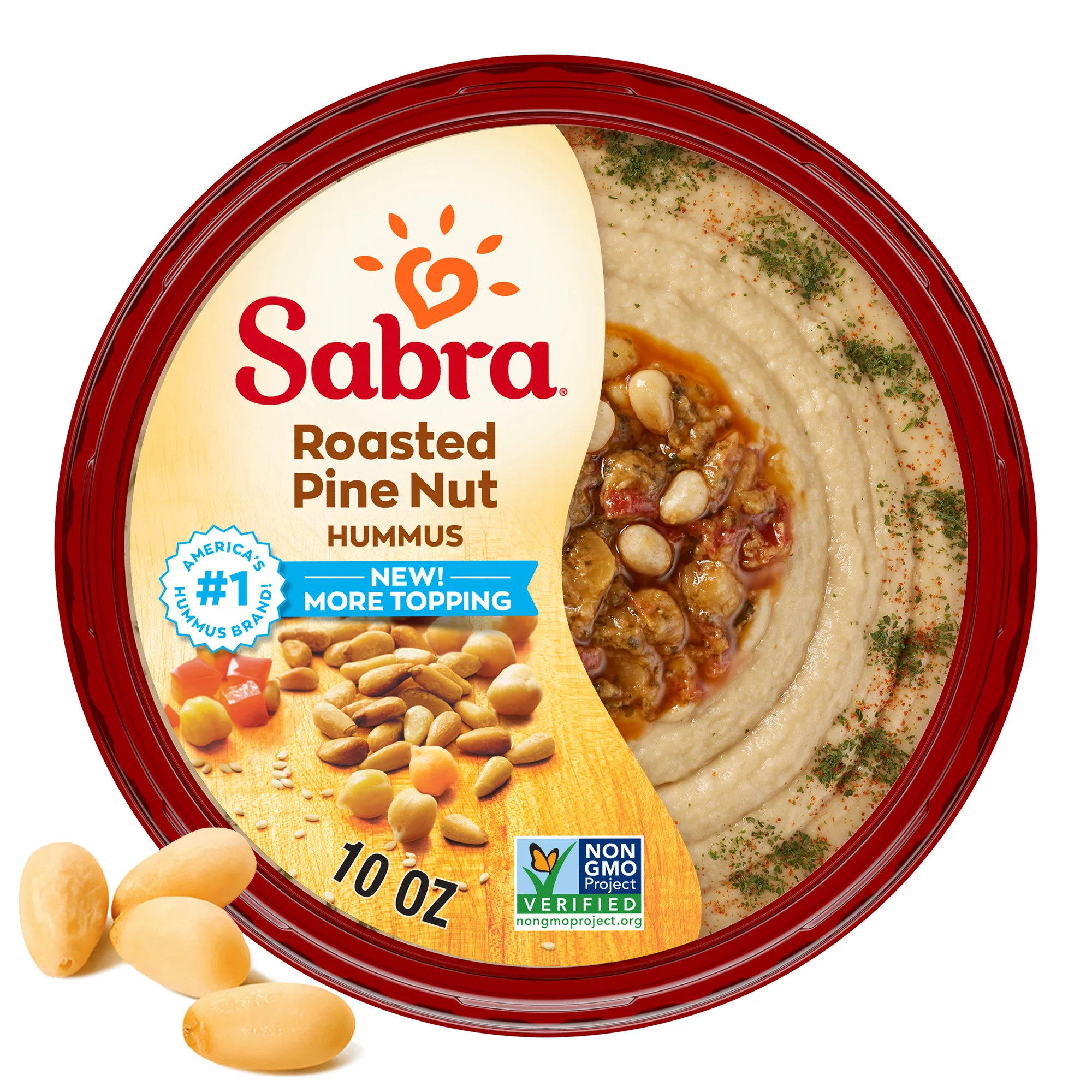 Sabra Roasted Pine Nut Hummus, Fresh, 10 oz Plastic Tub, Gluten-Free, Serving Size 2 tbsp