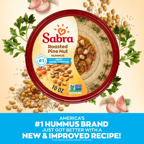 Sabra Roasted Pine Nut Hummus, Fresh, 10 oz Plastic Tub, Gluten-Free, Serving Size 2 tbsp thumbnail 3
