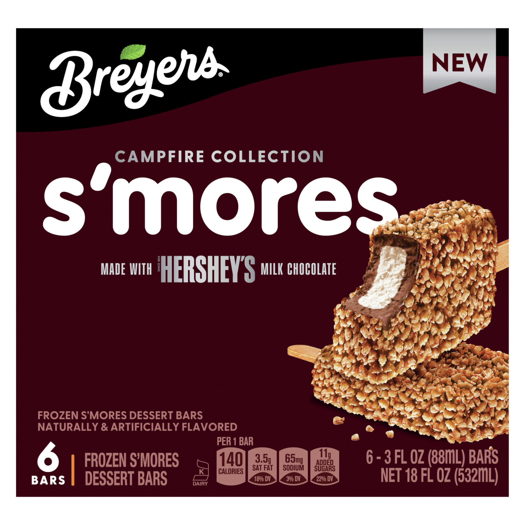 Breyers Campfire Collection S'mores Bar Ice Cream made with Hershey's milk chocolate 18 fl oz 6 Ct