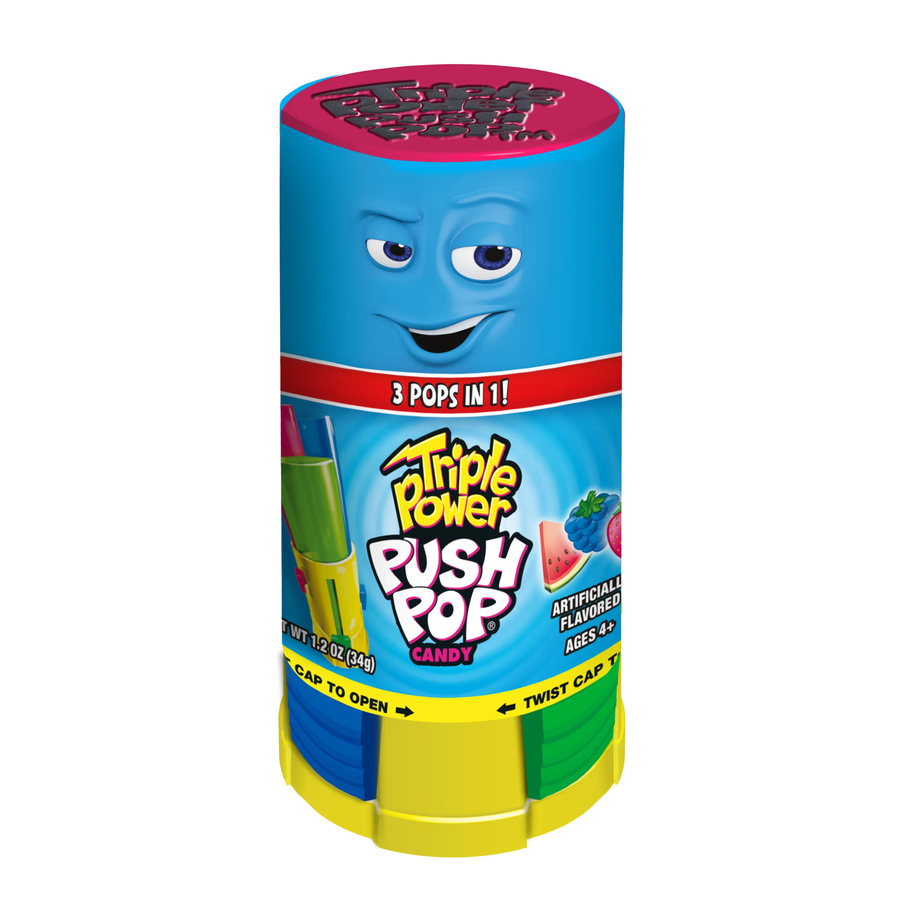 Push Pop, Triple Power, Gluten-Free, Fruit Flavored, Lollipop, 1.2 oz, 1 Count Bottle