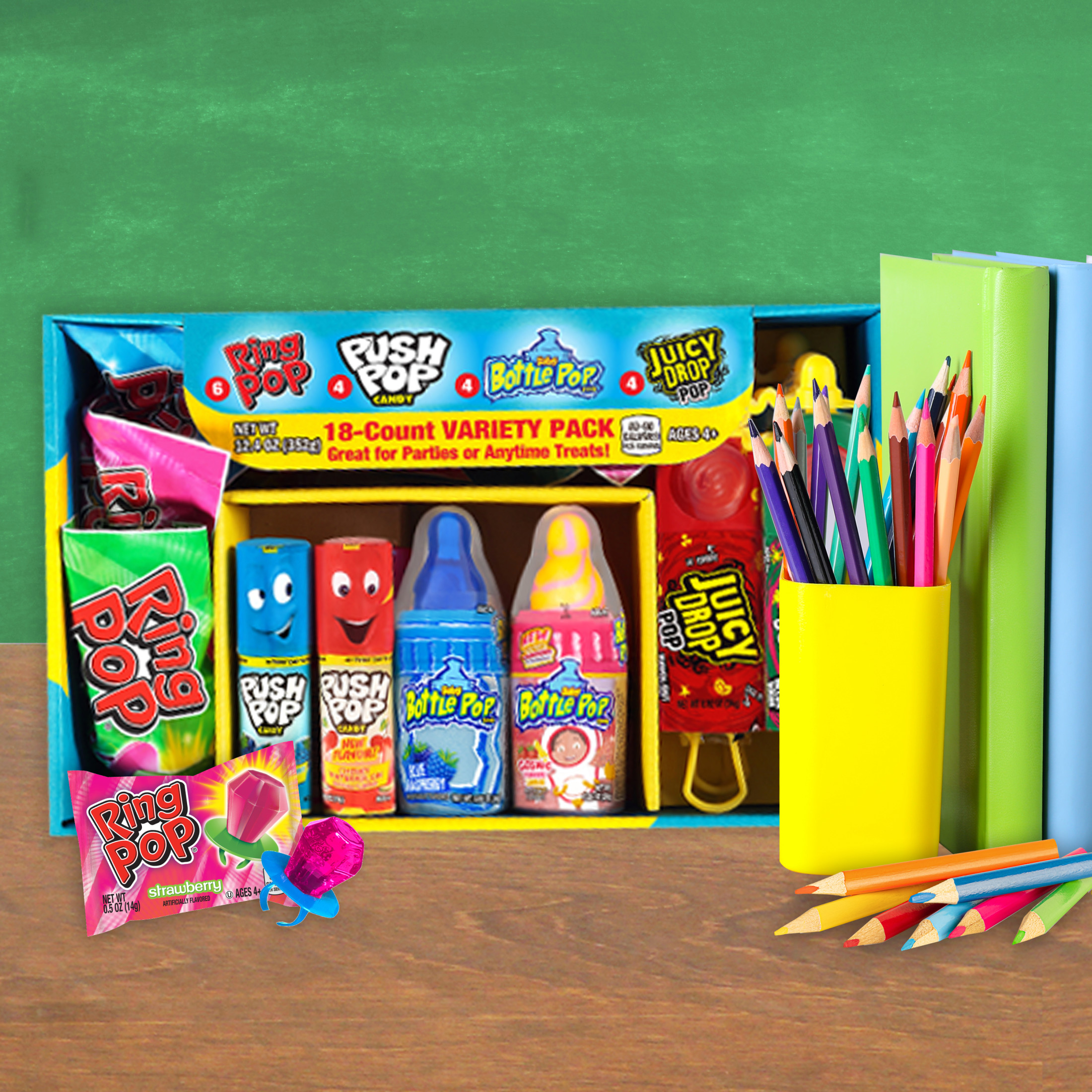 Ring Pop, Push Pop, Baby Bottle Pop, Juicy Drop Pop, Lollipop Variety Pack, 12.4 oz, 18 Pieces thumbnail 3