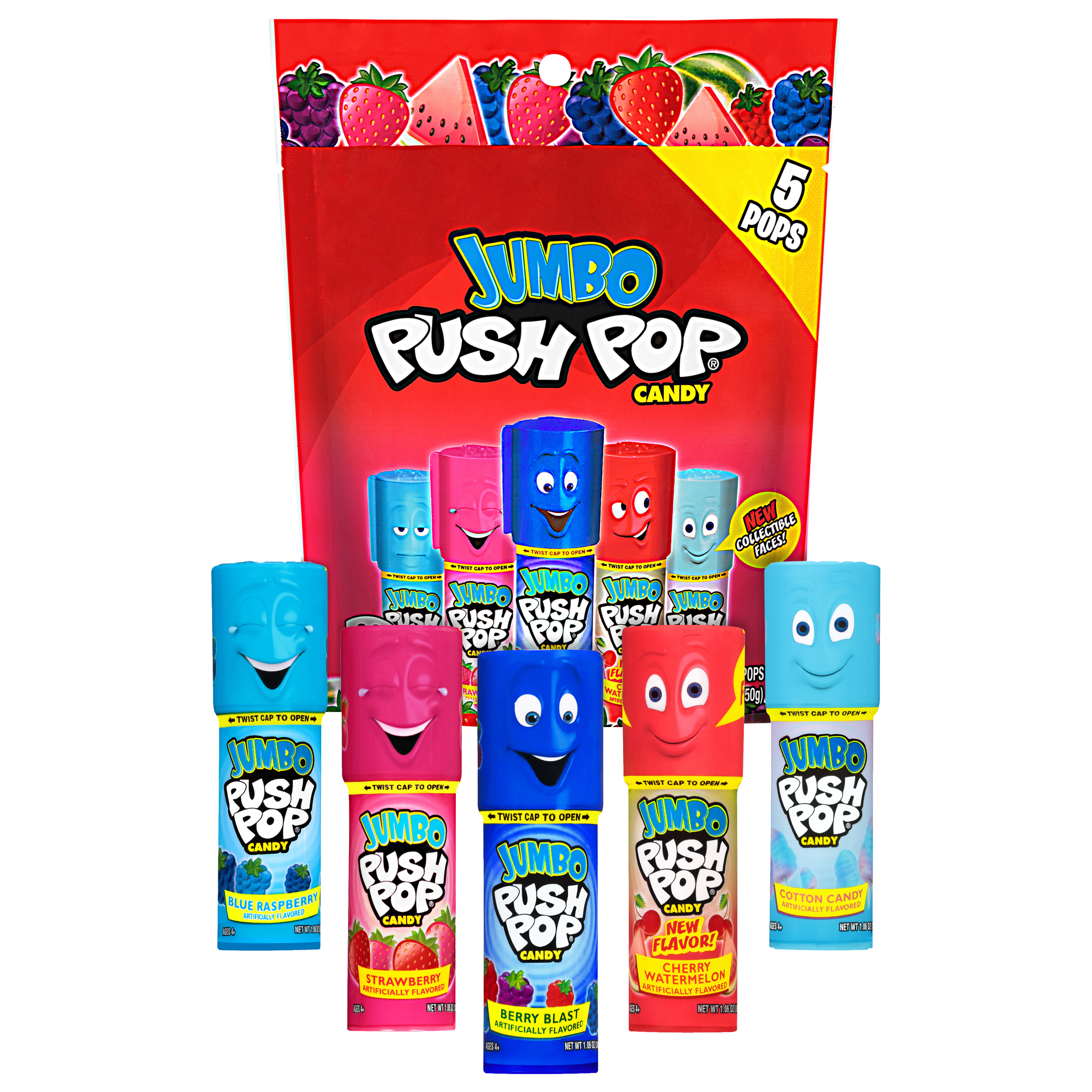 Jumbo Push Pop,Gluten-Free, Assorted Flavors Lollipops, 5.3 oz, 5 Count Bag