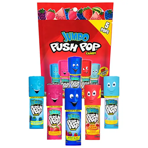 Jumbo Push Pop,Gluten-Free, Assorted Flavors Lollipops, 5.3 oz, 5 Count Bag