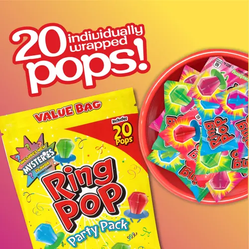 Ring Pop, Kosher, Assorted Flavor, Individually Wrapped Lollipops, 10 oz, 20 Count, Bag thumbnail 3