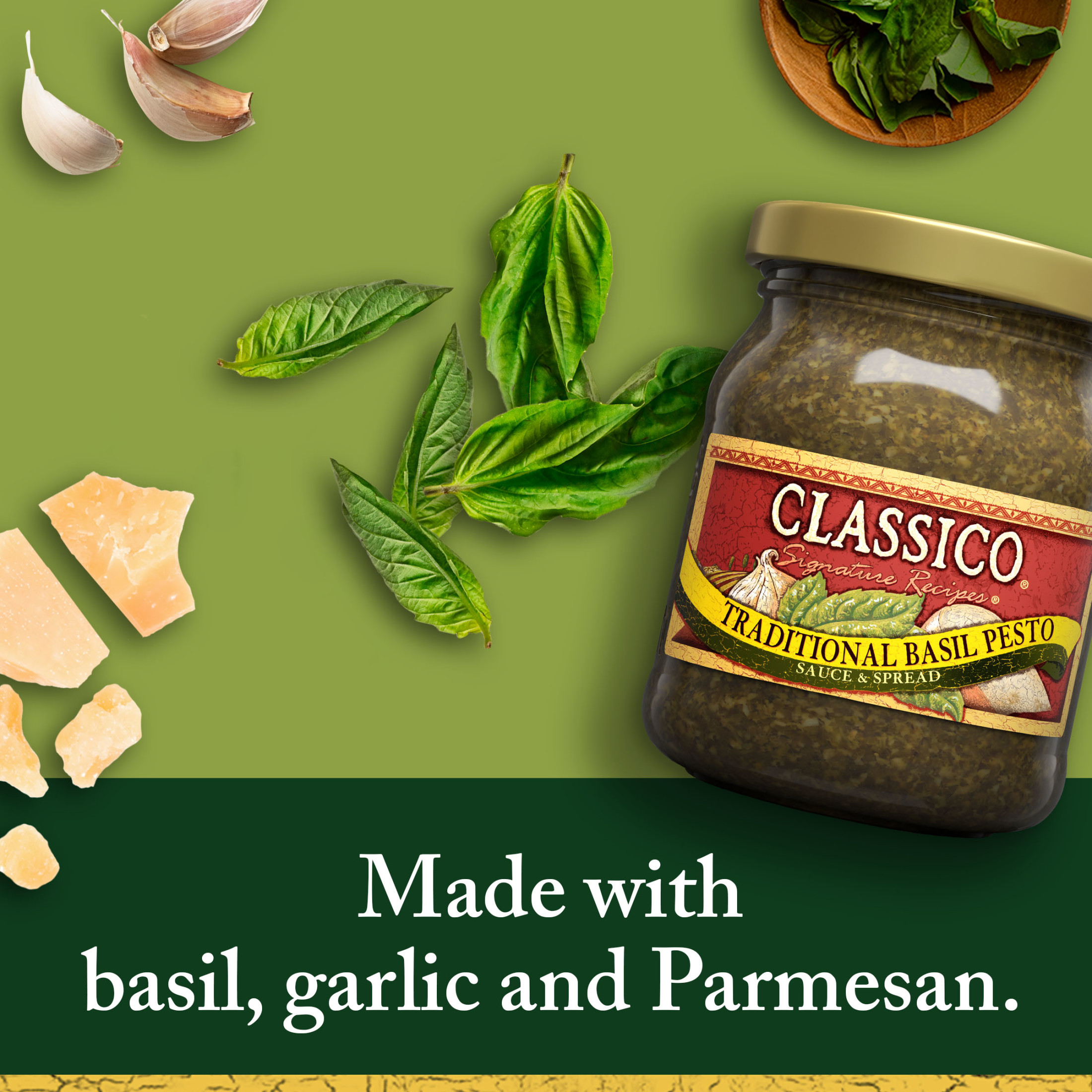 Classico Signature Recipes Traditional Basil Pesto Sauce & Spread, 8.1 oz. Jar thumbnail 2