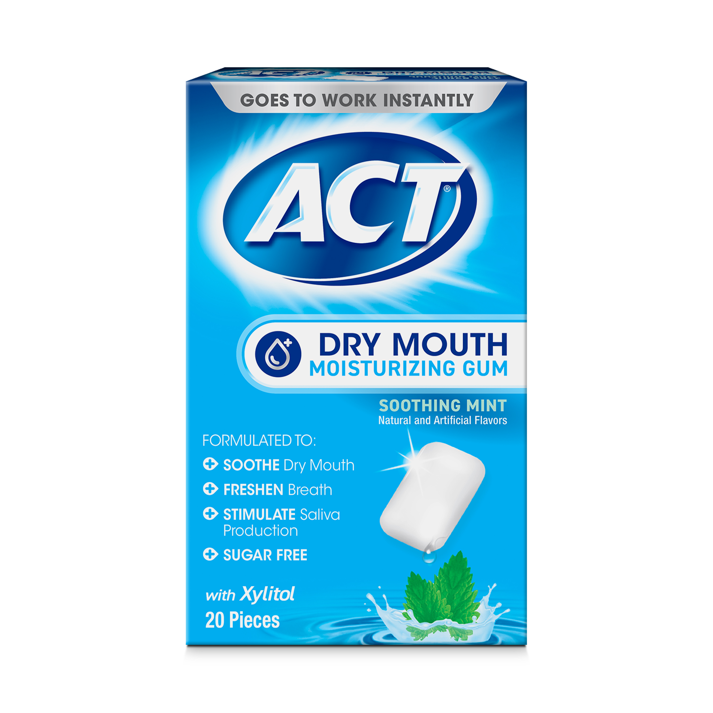 ACT Dry Mouth Moisturizing Gum With Xylitol, Soothing Mint, 20 ct. thumbnail 2