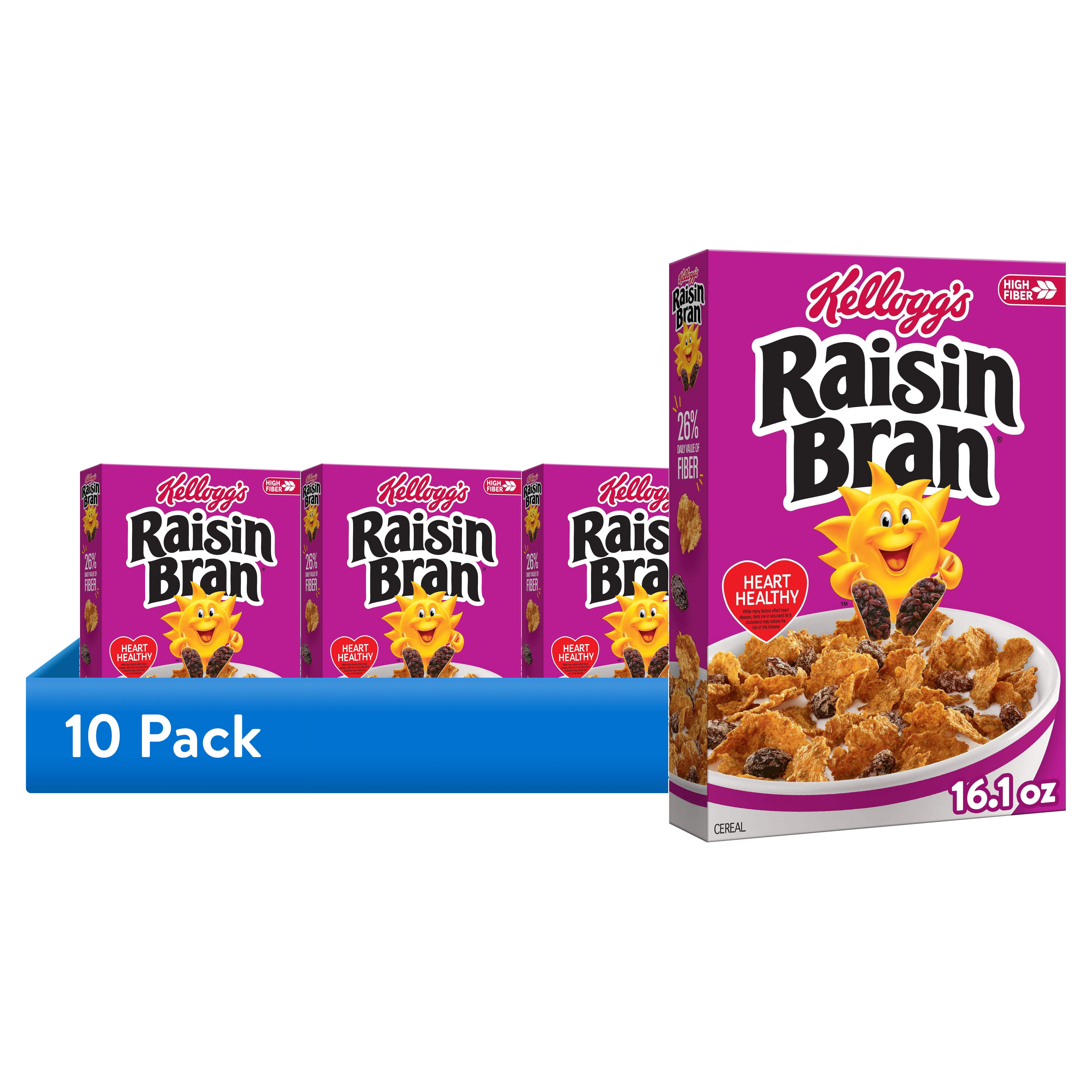 (10 pack) Kellogg's Raisin Bran Breakfast Cereal, Fiber Cereal, Family Breakfast, Original, 16.1oz Box (1 Box)