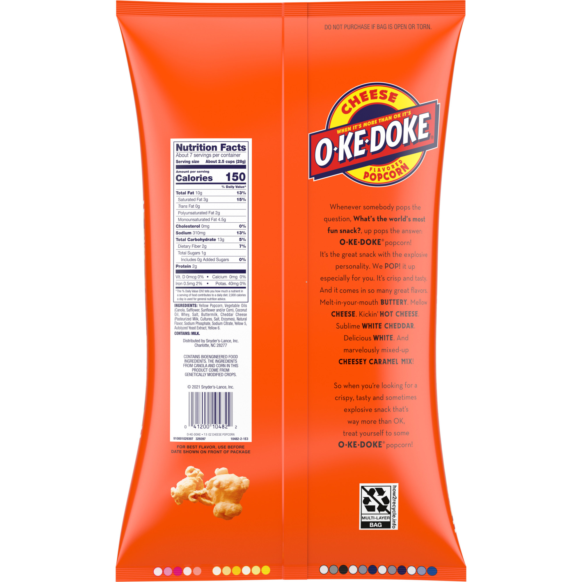 O-Ke-Doke Popcorn, Cheese Popcorn, 7.5 oz Bag thumbnail 3
