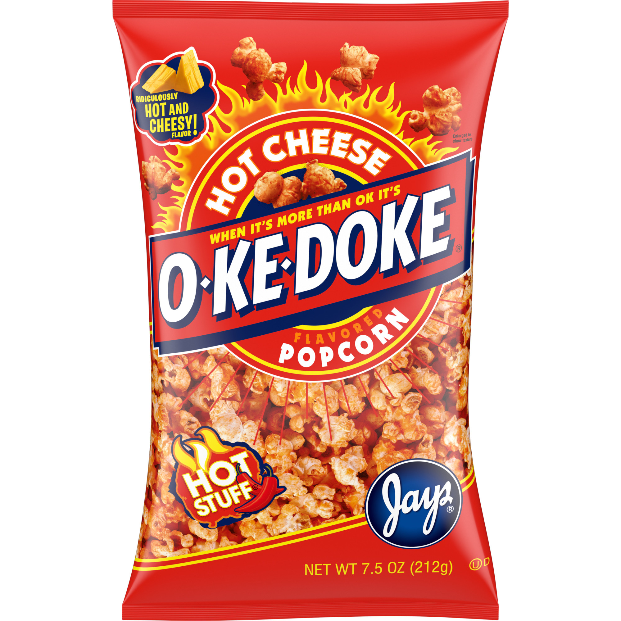 O-Ke-Doke Popcorn, Hot Stuff Cheese Popcorn, 7.5 oz Bag