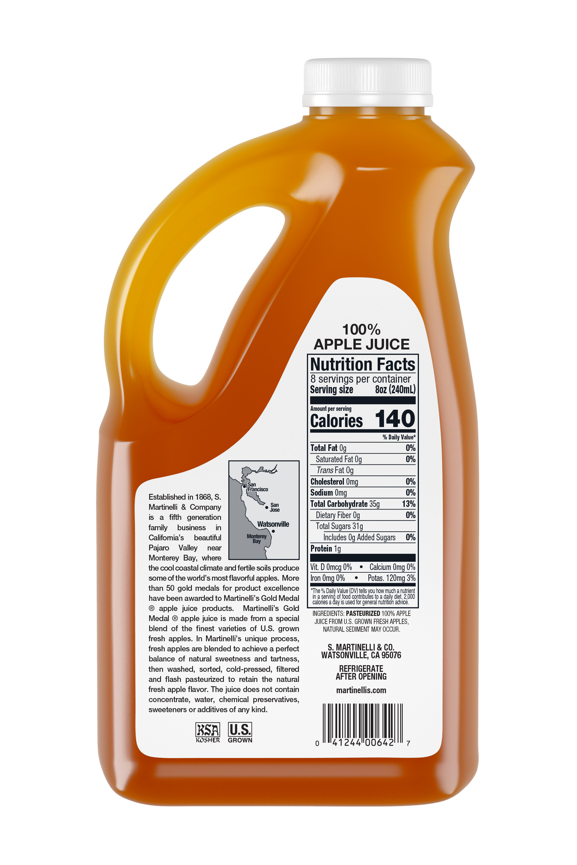 Martinelli's Gold Medal 100% Apple Juice, Shelf-Stable, 64 fl oz thumbnail 2