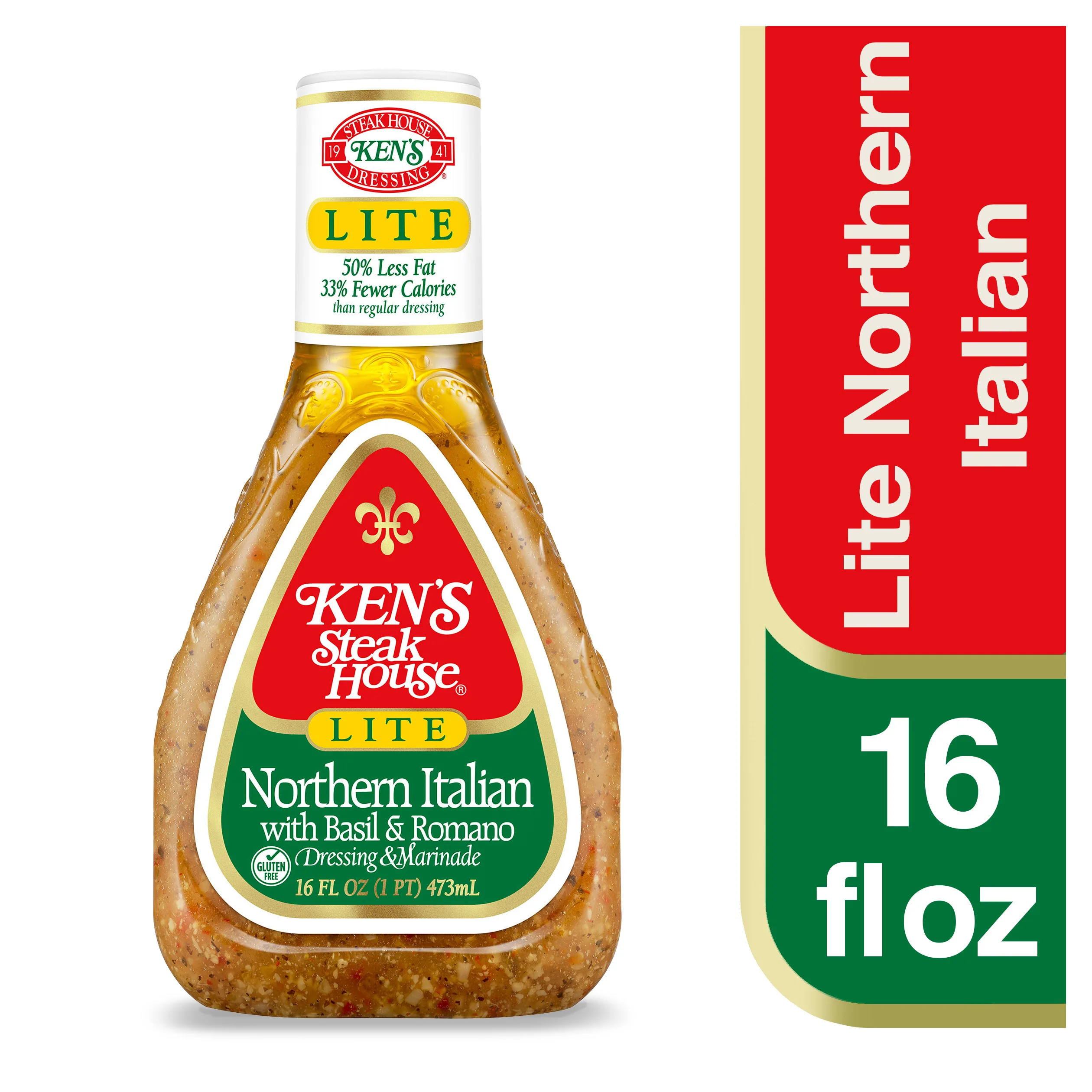 Ken's Steak House Lite Northern Italian with Basil & Romano Salad Dressing & Marinade 16 fl oz